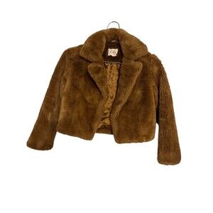 GB Girl's Gianni Bini Brown Faux Fur Teddy Crop Size 7/8 Fuzzy Glamcore Glam